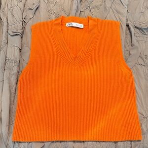 Zara Vibrant Orange Sleeveless Knit Top